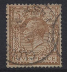 Great Britain -Scott 166 - KGV Head -1912- FU -Wmk 33- Yellow Brown - 5p Stamp