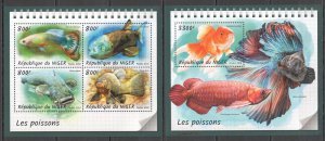 HM1742 2018 NIGER FISHES MARINE LIFE FAUNA #5753-6+BL852 MNH