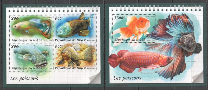 HM1742 2018 NIGER FISHES MARINE LIFE FAUNA #5753-6+BL852 MNH