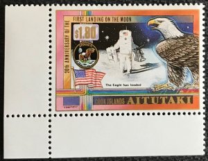 Aitutaki #437 MNH Corner Single Moon Landing Anniversary SCV $4.50 L37