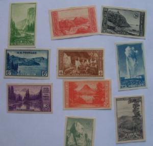 Imperf National Parks issue complete Scott 756-765 Mint