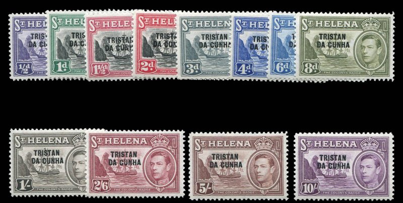 Tristan da Cunha #1-12 Cat$122.50, 1952 George VI, complete set, never hinged