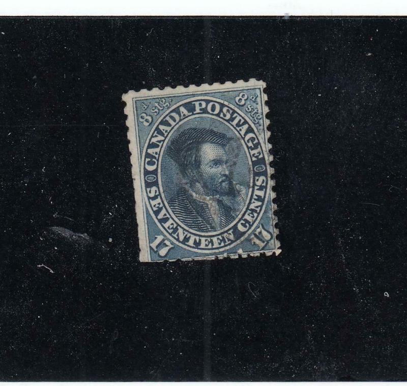 CANADA # 19  F-USED 17cts JACQUES CARTIER/1st Cts ISSUE CLIPPED PERFS CAT $120