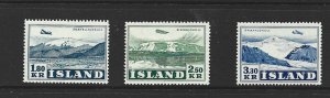 ICELAND - 1952 AIR POST - AIRCRAFT OVER VOLCANOES - SCOTT C27 TO C29 - MLH