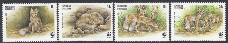 Kyrgystan #122a-d mint set, WWF corsac fox issued 1998