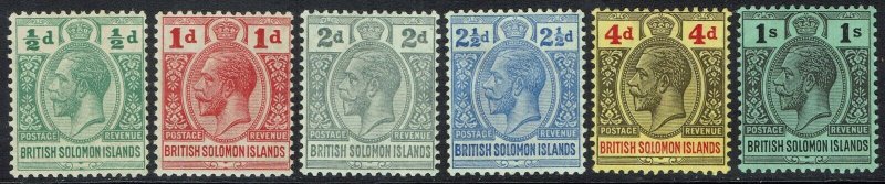 BRITISH SOLOMON ISLANDS 1914 KGV RANGE TO 1/- WMK MULTI CROWN CA 