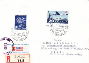 Switzerland 1947 FDC & First Flight Geneva to New York Forwarded to Austria