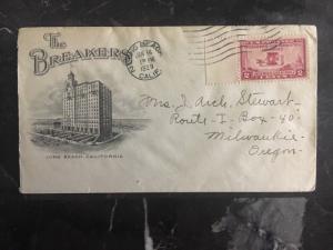 1929 Long Beach USA Commercial Cover The Breakers Hotel To Milwaukee OR