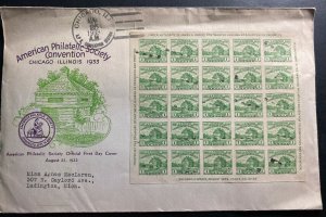 1933 Chicago Il USA First Day Cover Century Of Progress Souvenir Sheet Sc#730