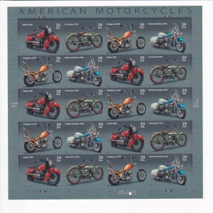 U.S.: Sc #4085-88, Motorcycles 39c, Sheet of 20, MNH