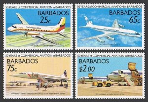 Barbados 739-742, MNH. Mi 713-716. Commercial Aviation, 50th Ann.1989. Concorde