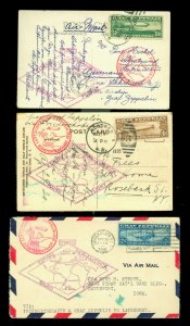 US 1930 AIRMAIL - GRAF ZEPPELIN set USED on cover/card Sc# C13-C15 (C15 is XF!)