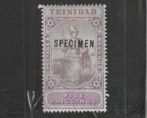 TRINIDAD 1894 FIVE SHILLINGS S.G. 113 HIGH VALUE OF SET OVERPRINT SPECIMEN