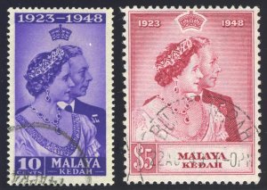 Malaya - Kedah 1948 KGVI Silver Wedding set complete VFU. SG 70-71. Sc 55-56.