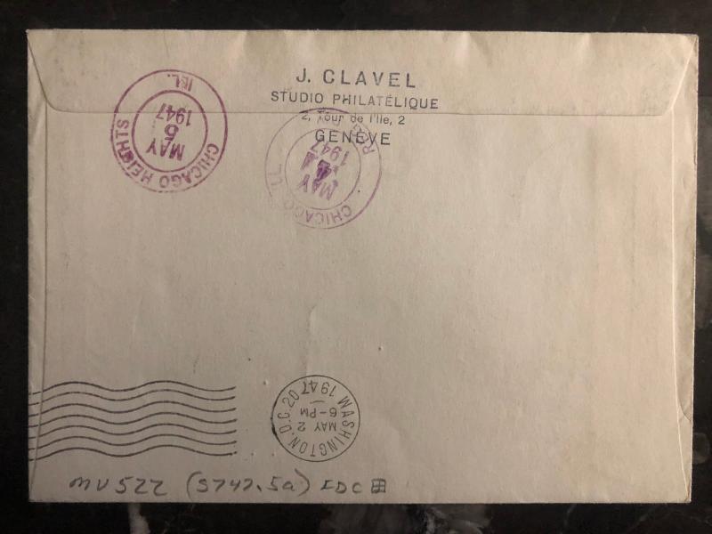 1947 Geneva Switzerland First Flight Cover FFC to USA Swissair # C42 block 4 FDC