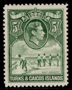 TURKS & CAICOS ISLANDS GVI SG204, 5s yellowish green, LH MINT. Cat £60.
