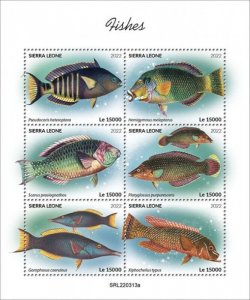 Sierra Leone - 2022 Fishes, Green Birdmouth Wrasse - 6 Stamp Sheet - SRL220313a