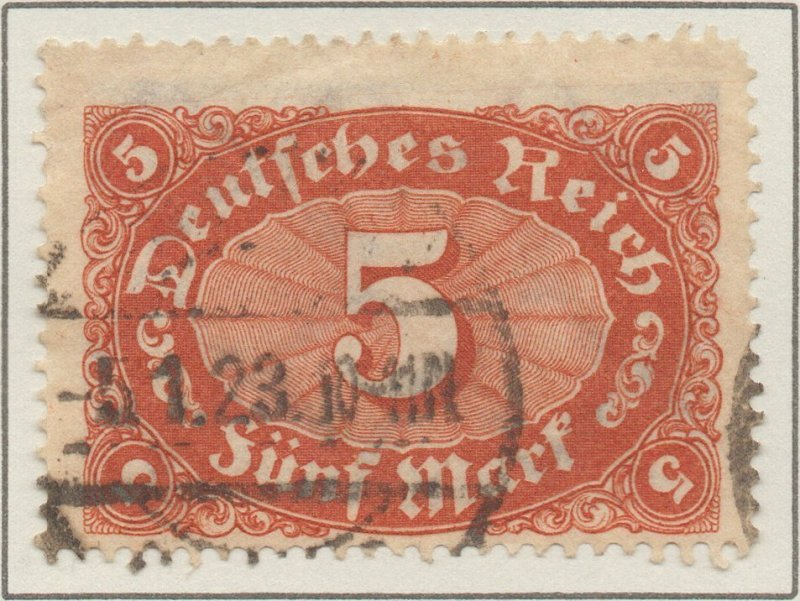 Germany Deutsches Reich Weimar Republic 5 Mark stamp Mesh Wtmk SG193 1921
