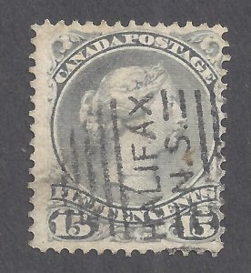 CANADA # 30c USED 1873 15c SLATE BLUE LARGE QUEEN VERY THICK SOFT PAPER BS27904