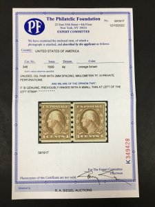 MOMEN US #346 MAILOMETER III 2MM COIL PAIR MINT OG H CAT $900 PF CERT LOT #89704