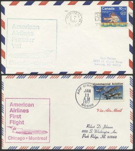 1977 Pair of American Airlines Montreal - Chicago Flight Covers #7701, b