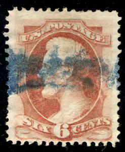 US #159 6c Pink with blue cancel, VF used, very nice eye appeal, Good Colors!