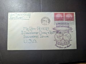 1936 USA LZ 129 Hindenburg Zeppelin First Flight Cover FFC NY to Davenport IA