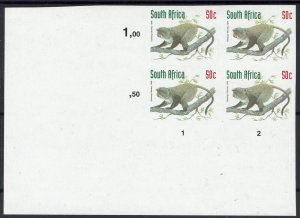 SOUTH AFRICA 1997 MONKEY 50C ERROR IMPERF BLOCK MNH **