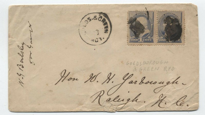 c1890 Golds & Green Agt. #212 pair on cover NC [H.1309]