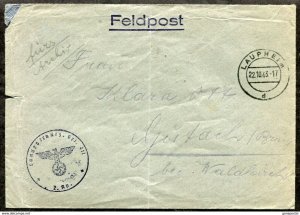 h108 - GERMANY Reich WW2 1943 FELDPOST Cover. LAUPHEIM