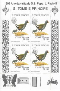 St.Thomas & Prince Islands #1054F 150d Pope John Paul & Bird sheet of 4 (MNH)