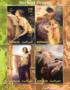 Somalia 2004 HERBERT DRAPER English Painter NUDES Sheet (4) Perforated Mint (NH)