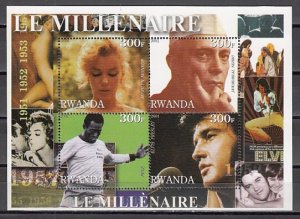 Rwanda, 2001 Cinderella issue. 1950 sheet. Elvis, Pele, Nehru, M. Monroe. ^