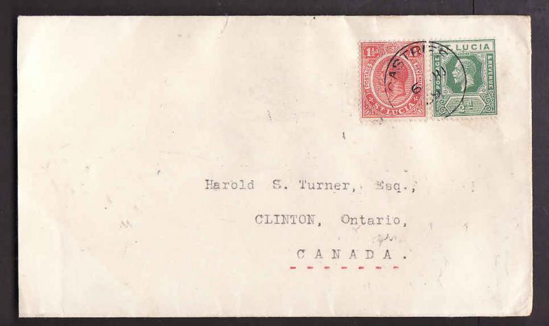 St Lucia-#8706-cover to Canada-Castries 6 Jun 1929-B/S Clinton, Ont Jun 30 1929-