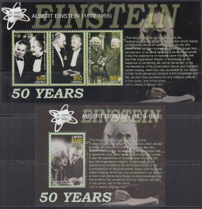 LIBERIA Sc# 2364-5 CPL MNH SHEET & S/S EINSTEIN - 50th ANN of his PASSING