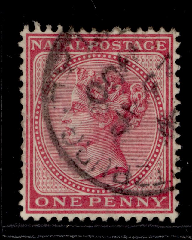 SOUTH AFRICA - Natal QV SG67, 1d bright rose, FINE USED.