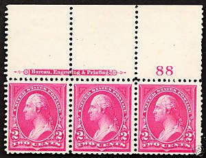 265 Mint,OG,NH... Imprint/Plate# strip of 3... SCV $325.00