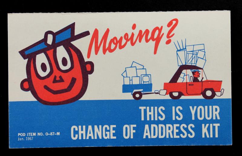 US Mr. Zippy USPS Card Change of Address Card POD ITEM NO. 0-87-M Jan. 1967