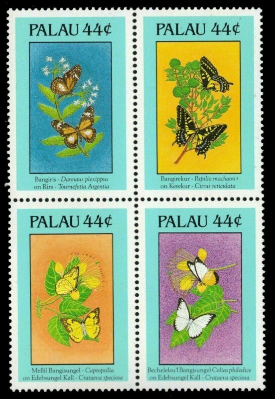 Palau 1988 - Butterflies - Set of 4 stamps - Scott #183-6 - MNH