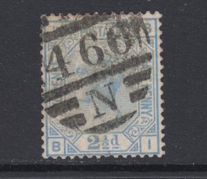 Great Britain Sc 68 used. 1880 2½p ultramarine QV, Plate 20, sound, F-VF