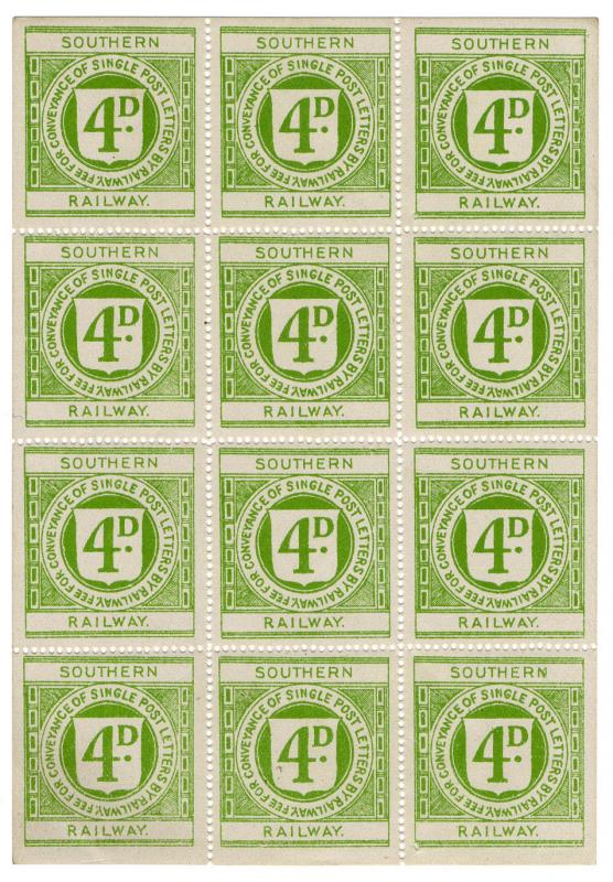 (I.B) Southern Railway : Letter Stamp 4d (complete sheet) 