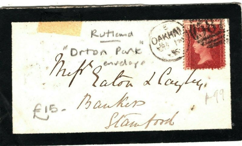 GB RUTLAND *Orton Park*Mourning Stationery 1d Red Cover 1866 Oakham Duplex AK117