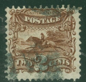 US #113 2¢ brown, used, strong color, F/VF, Scott $80.00