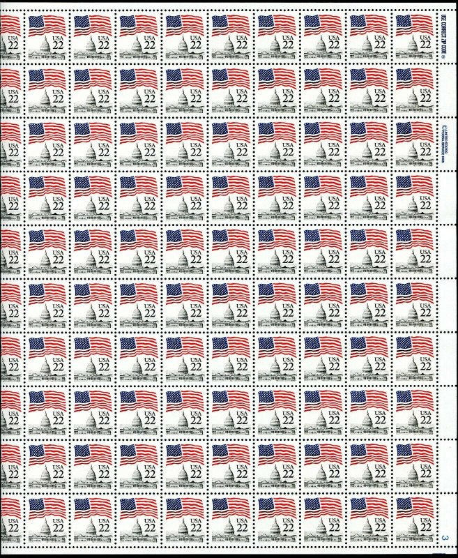 2114 Flag Over Capitol Dome  22¢ Sheet of 100 MNH 