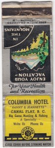 Canada Revenue 1/5¢ Excise Tax Matchbook COLUMBIA HOTEL Canal Flat, B.C.