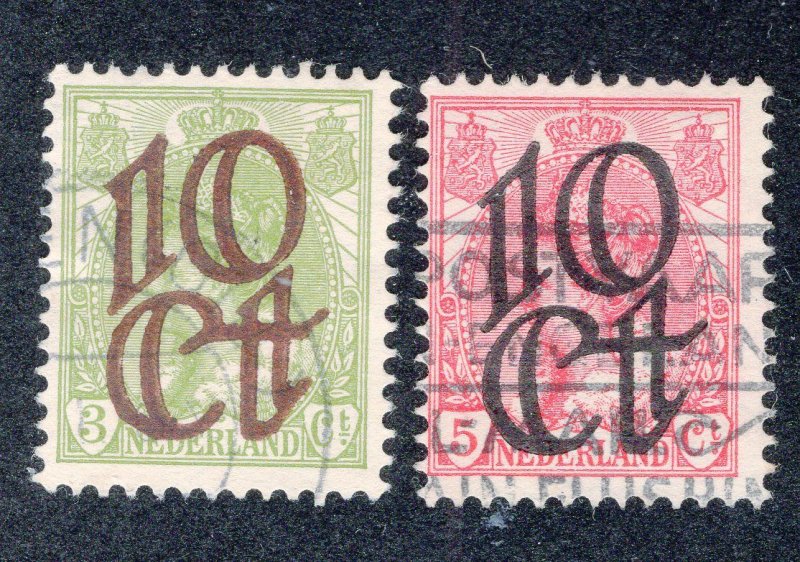 Netherlands 1923 10c on 3c & 10c on 5c Surcharges, Scott 119-120 used