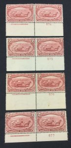 MOMEN: US STAMPS #286 PLATE IMPRINT PAIRS MINT OG H LOT #71000