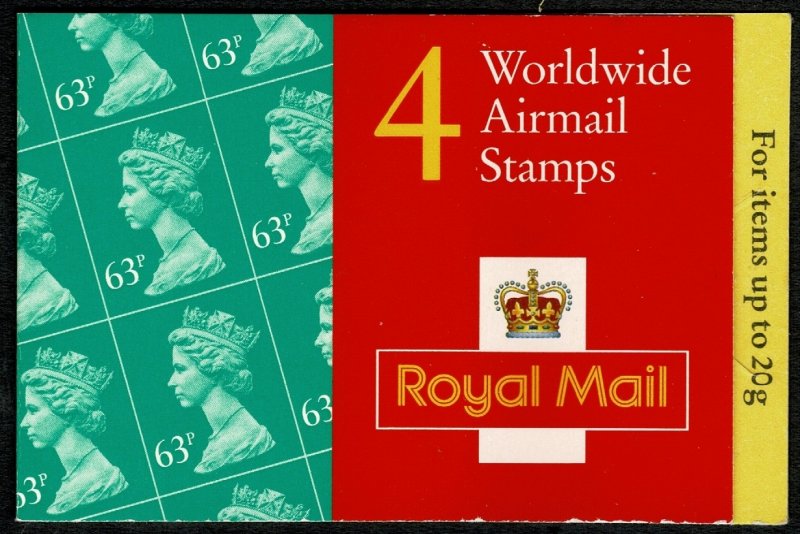 G.B. QE II 1996 BOOKLET 63p x4 (Y1787)+4x AIRMAIL LABELS MINT (NH) SG GR1 SUPERB