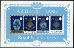 Ascension 126-129,129a,MNH.Michel 126-129,Bl.1 Naval Arms 1969.Eagle,Snake,Fish.