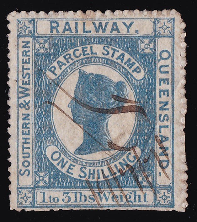 QUEENSLAND Railways 1867 QV Parcel Stamp 1/- VERY RARE!